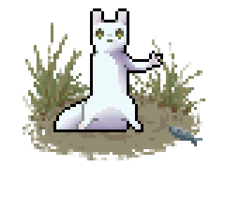 Pixel art of a white slugcat.